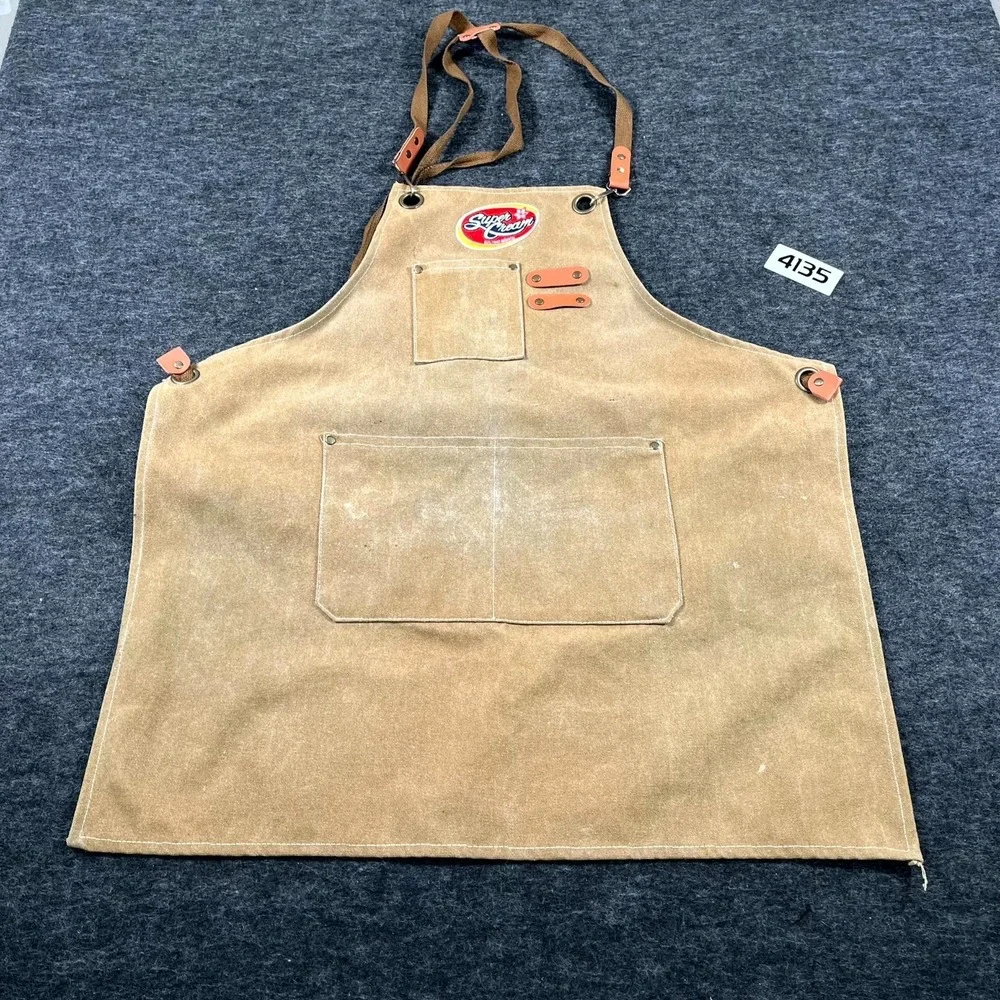 Super Cream Apron Unisex One Size Beige Logo Canvas Pockets‎ Adjustable Strap